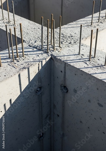 Reinforced concrete under construction, showcasing raw concrete and steel bars