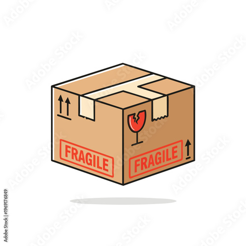A brown cardboard box with fragile and directional markings, hinting at contents needing care