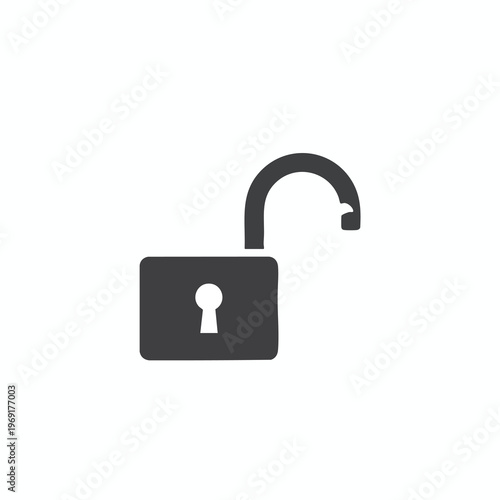 Minimalist icon of an unlocked padlock with a keyhole on a white background