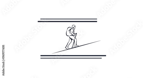 Dedicated individual with backpack hiking uphill illustrating perseverance and outdoor adventure