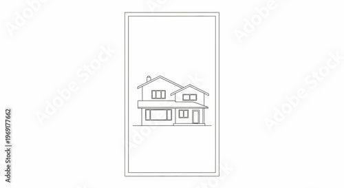 Minimalist line drawing of a modern two-story family house illustration design on a clean white