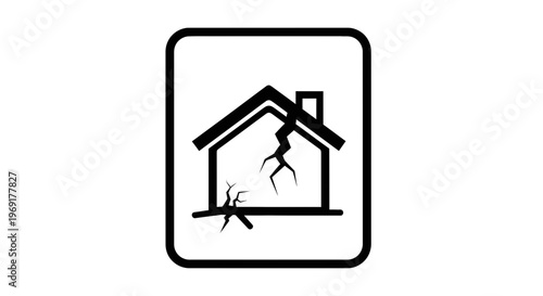 Minimalist outline icon symbolizing severe structural damage and instability in a residential