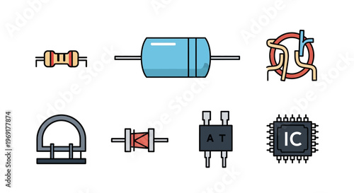 Electronic components on a white background.