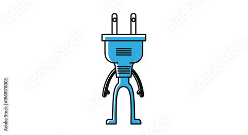 Blue Cartoon Electric Plug Character.