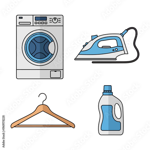Washing Machine, Iron, Hanger, and Detergent Bottle - Laundry Icons
