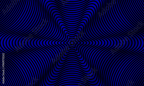 Hypnotic black and blue abstract geometric optical illusion background. concentric art.