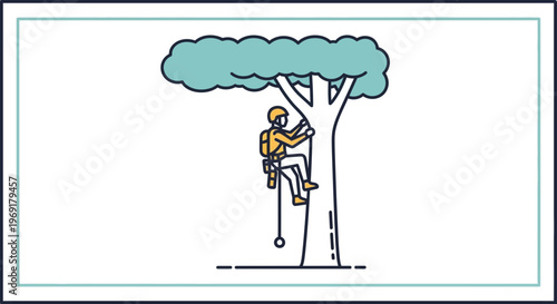 A skilled arborist meticulously ascends a large tree for professional pruning or maintenance tasks.