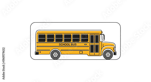 Classic yellow school bus side view graphic illustration for educational transportation
