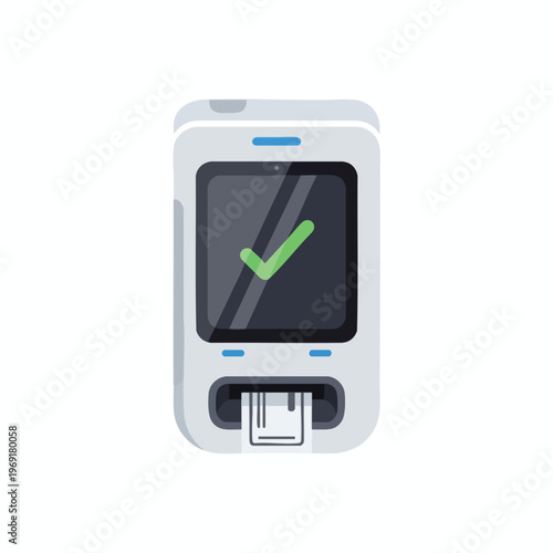 Device with a green checkmark on screen and paper output