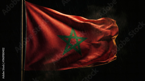 Moroccan flag waving on a black background