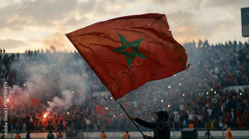 Moroccan flag waving in the football stadium