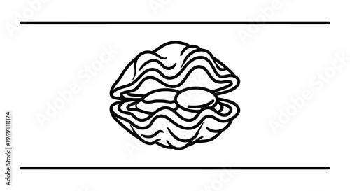 Elegant Line Art Oyster with Pearl Icon on White Background Symbolizing Luxury and Ocean Treasures