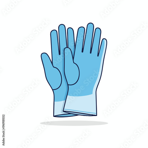 Two light blue disposable gloves with a dark blue outline and shadow