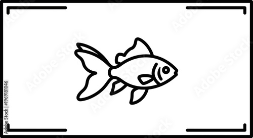 Minimalist aquatic creature line art within a stylized frame for modern design projects
