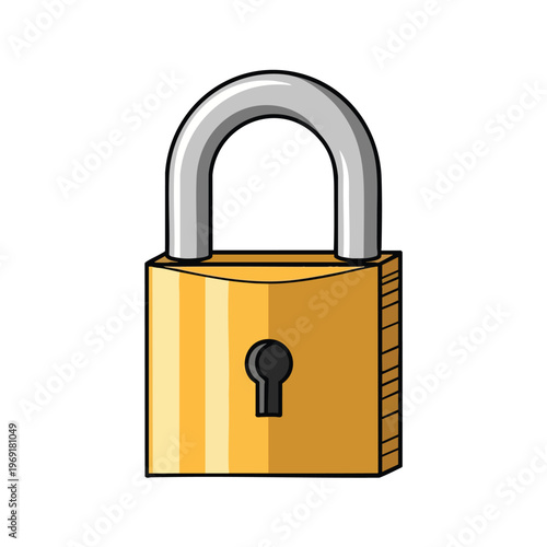 A golden padlock with a silver shackle is depicted against a white background