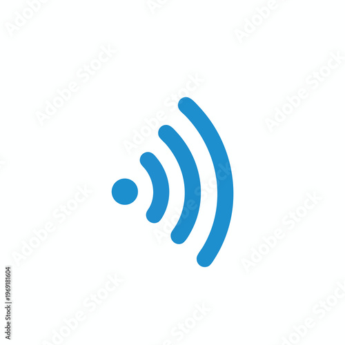 A blue circular icon with radiating waves on a white background