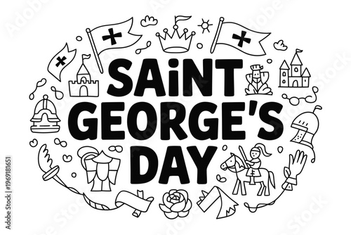 A decorative illustration celebrating Saint George s Day with heraldic symbols