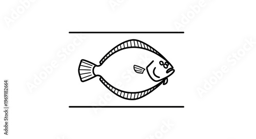 Stylized aquatic flounder illustration, a minimalist marine creature design graphic for various uses