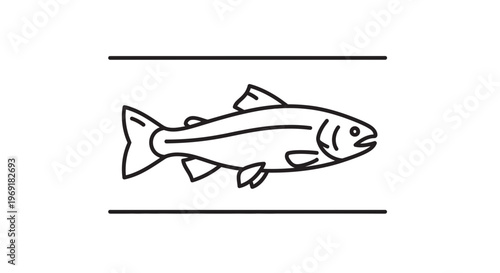 A minimalist outline illustration of a generic fish swimming horizontally between two solid lines,