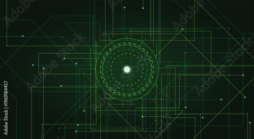 Futuristic artificial intelligence matrix network graphic element with dark green intersecting circuit lines for modern corporate web landing page and tech presentation vector illustration