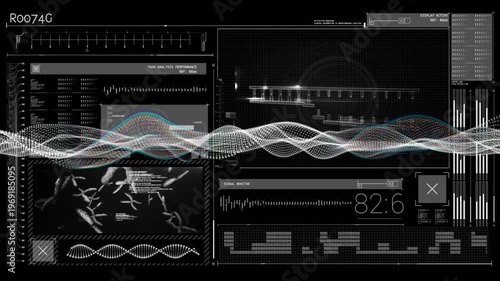 HUD waveform animating as points appearing, helix forming and readout climbing for monitoring