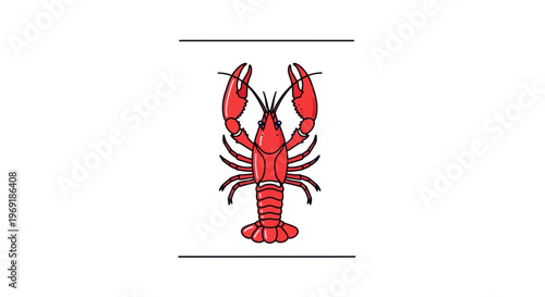 Vivid red crawfish illustration with raised claws on a stark white backdrop perfect for culinary
