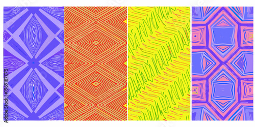 A vibrant collection of colorful abstract geometric patterns arranged vertically