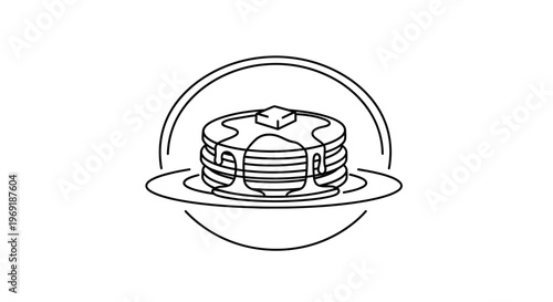 Delicious minimalist pancake stack icon with syrup and butter on a plate perfect for breakfast