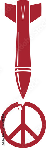 Broken peace symbol with a missile striking through it illustration design