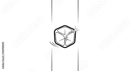 Minimalist graphic art of a glistening ice cube emblem, perfect for various refreshing designs
