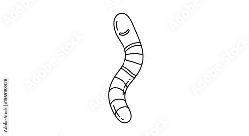 Simple line art illustration of a happy earthworm smiling, perfect for educational materials or
