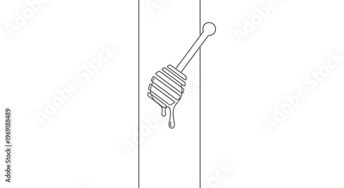 Minimalist line art illustration of a honey dipper dripping sweet golden nectar, perfect for clean
