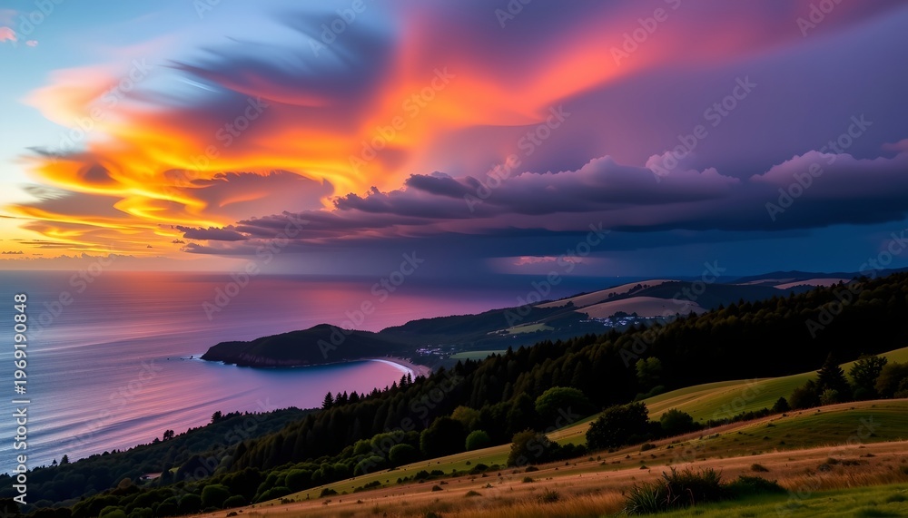 Fototapeta premium Sunset Storm Over Rolling Hills