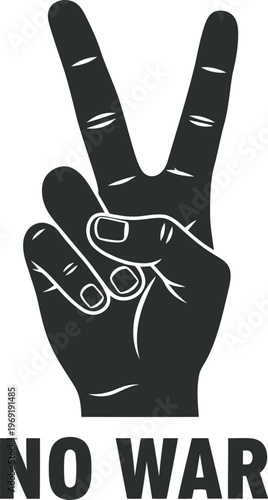 Peace sign hand gesture symbol isolated with no war text message below