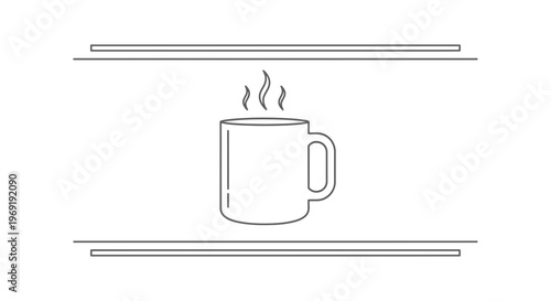Elegant minimalist line art illustration of a steaming hot beverage mug, perfect for cozy morning