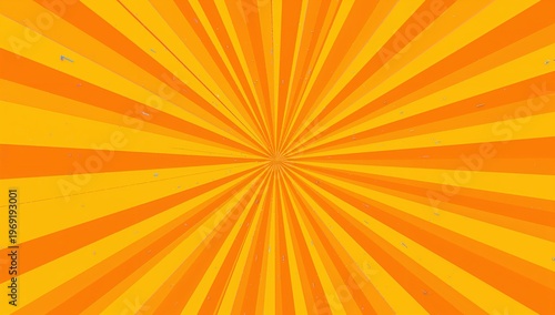 Vibrant and Dynamic Radial Sunburst Background with Bright Orange and Yellow Rays, an Abstract Graphic Design Element for Energy and Excitement