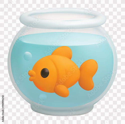 Adorable Pet Animal Vector Icon Set | 3D icon set | a goldfish in a bowl