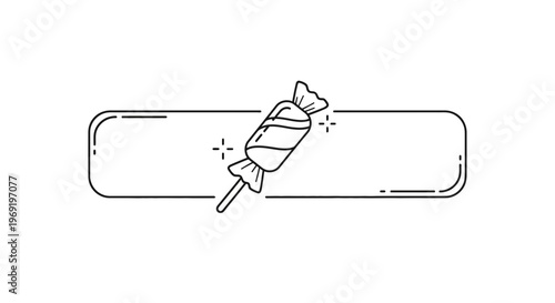 Sweet treat minimalist graphic with wrapped candy on a stick adorning a sleek rounded frame design