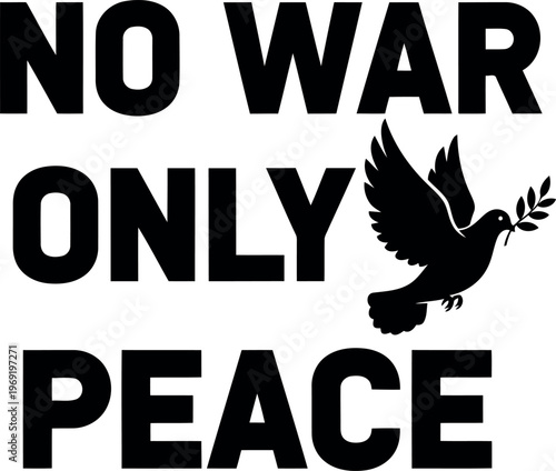 Inspirational peace symbol with flying dove and olive branch design