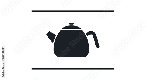Elegant black silhouette of a classic teapot icon centrally placed between two clean horizontal