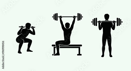 Weightlifting silhouette set with squat press and barbell curl