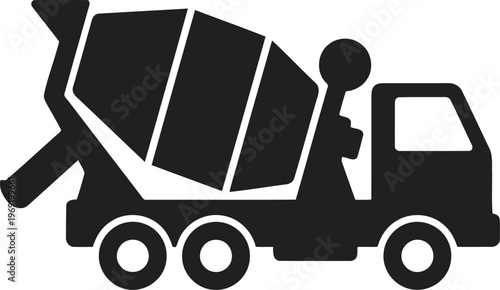 Concrete mixer truck icon silhouette with heavy duty