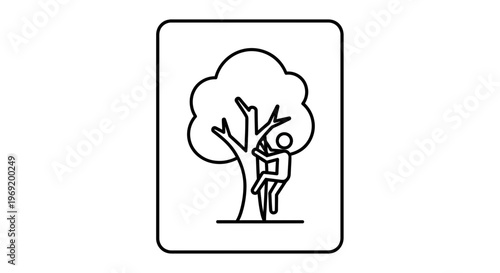 Minimalist icon portraying a human figure actively ascending a tree, symbolizing outdoor