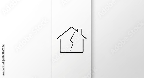 Minimalist representation of a cracked house outline symbolizing domestic problems and structural