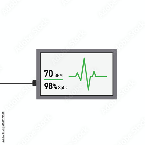 Medical monitor displaying heart rate 70 BPM and 98% SpO2, with ECG waveform