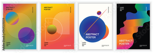Abstract Gradient Poster Set with Geometric Shapes and Fluid Elements, Modern Minimal Vector Design, Creative Layout Collection for Poster, Cover and Corporate Branding