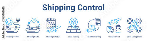 Shipping Control web banner icon set vector illustration concept for business with icon of Shipping Control, Shipping Route, Shipping Schedule, Cargo Tracking, Freight Forwarding, Transport Fle.