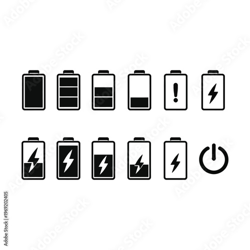 Battery Charging Icons Set Power Level Status Energy Vector