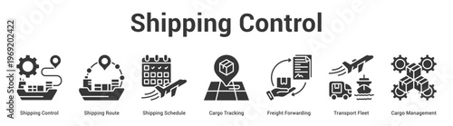 Shipping Control web banner icon set vector illustration concept for business with icon of Shipping Control, Shipping Route, Shipping Schedule, Cargo Tracking, Freight Forwarding, Transport Fle.