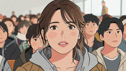 Group of students in classroom listening to teacher during morning lecture about various subjects and topics of interest and learning methods